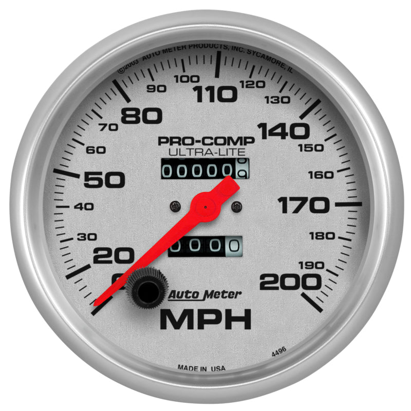 Mach Yeti Racing Autometer Ultra-Lite 5 inch 200 MPH Mechanical In Dash Speedometer ...