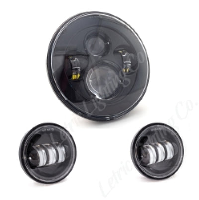 Letric Lighting 7in LED Black Premium Headlight with (2) 4.5in Black Passing Lamps