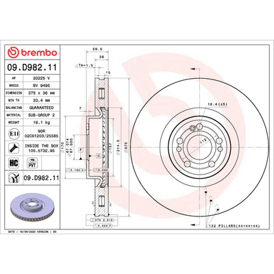 Brembo OE 20-23 Mercedes-Benz GLE450/GLE580/GLS450/2020 GLS580 UV Coated Brake Disc - Front Left