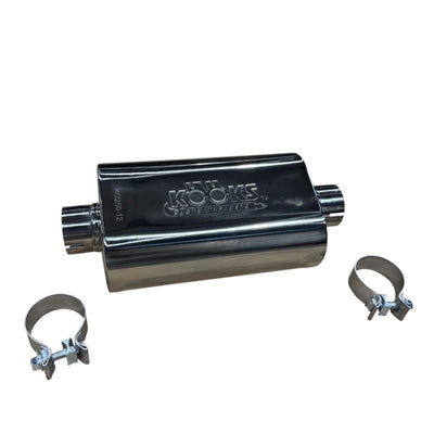 Kooks 2.5in Oval Clamp In Muffler 12in Long Body Polished Stainless Steel