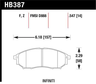 Hawk 06-09 350z/ 05-08 G35 w/o Brembo Performance Ceramic Street Front Brake Pads