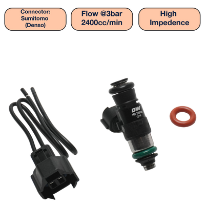 DeatschWerks Universal 2400cc Single Fuel Injector / 34mm Length / 14mm O-Ring Seals