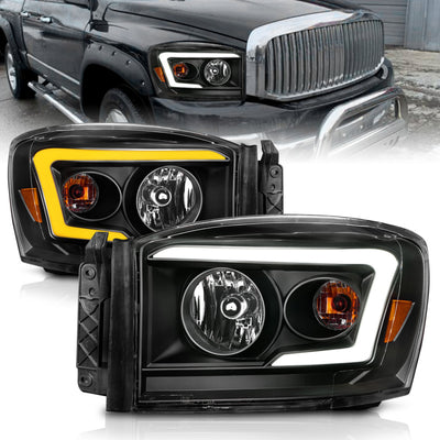 ANZO 06-09 Dodge RAM 1500/2500/3500 Headlights Black Housing/Clear Lens (w/Switchback Light Bars)