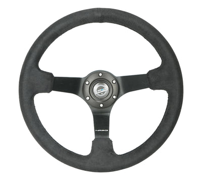 NRG Reinforced Steering Wheel (350mm / 3in. Deep) Blk Alcantara w/ Blk Stitching - Matte Black Spoke