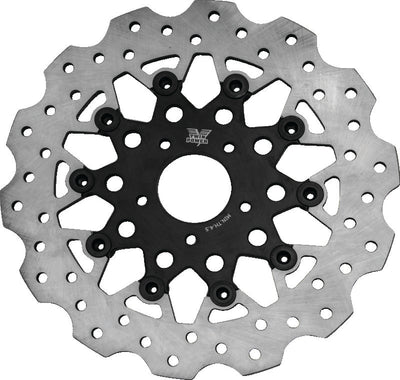 Twin Power 08-13 FLH FLT 08-16 FLHR 06-17 Dyna Front 11.8 Scalloped Floating Rotor Black Mesh