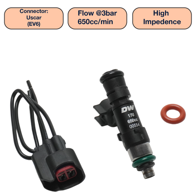 DeatschWerks Universal 650cc Single Fuel Injector / 48mm Length / 14mm O-Ring Seals