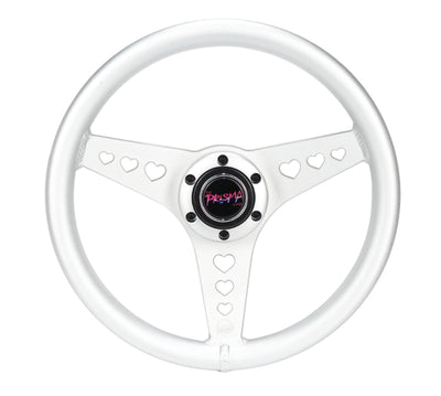 NRG All Aluminum Steering Wheel 330mm - Heart Cut Out- Ergonomic Grip- Anadized Silver