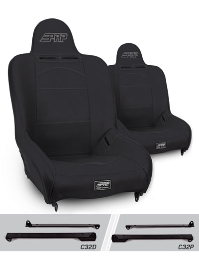PRP Premier High Back Suspension Seats Kit for Jeep Wrangler CJ7/YJ (Pair) - Black