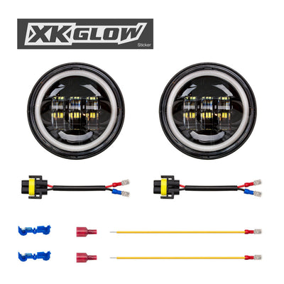 XK Glow Black 2pc. Motorcycle Driving Lights w/ Amber Halo